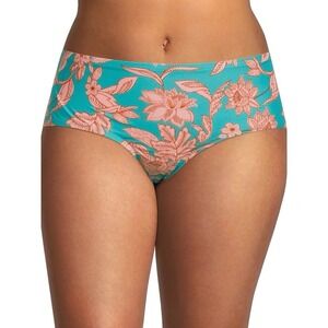 Time and Tru Blue Bikini Swimsuit Bottoms Orange Floral Mid Rise Cheeky XL NWT